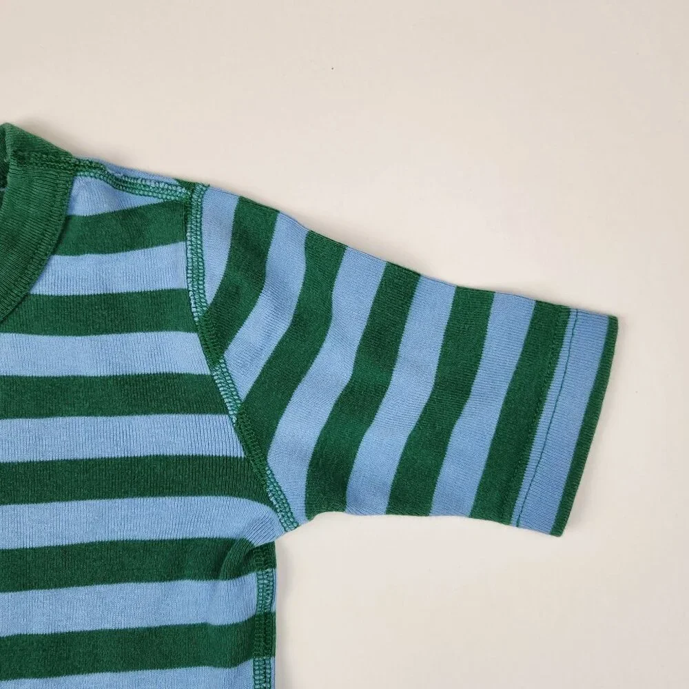 Hanna Andersson Green Blue Stripes Short Sleeve Pajama Shirt 130 cm US 8